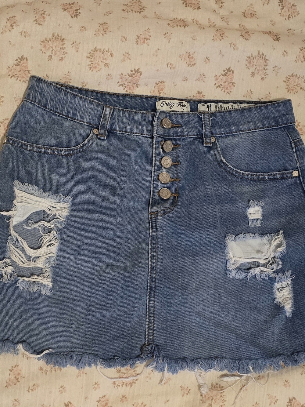 Indigo Rein Light Blue Denim Button-Front Mini Skirt